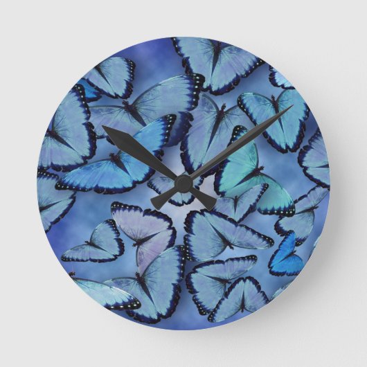 Horloge Ronde Papillons bleu Morpho (Recto)
