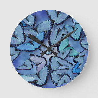 Horloge Ronde Papillons bleu Morpho