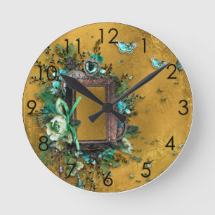 Horloge Ronde Papillons bronzages de vue victorienne en cuir de