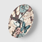 Horloge Ronde Papillons et fleurs brunes (Angle)