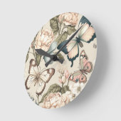 Horloge Ronde Papillons et fleurs pastel (Angle)
