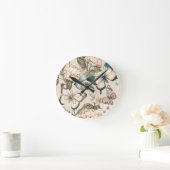 Horloge Ronde Papillons et fleurs pastel (Maison)