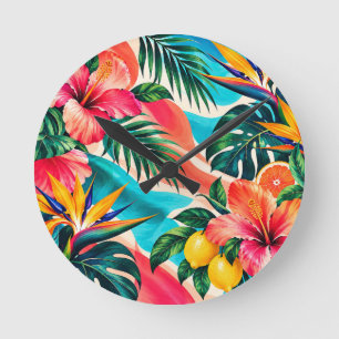 Horloge Ronde Paradis de l'Hibiscus Tropical Art Botanique