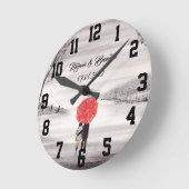 Horloge Ronde Parapluie rouge Amour couple rustique romantique M (Angle)