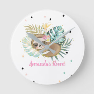 Horloge Ronde Paresseux mignon endormi,Étoiles,Princesse