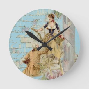 Horloge Ronde Paris romantique Amateurs Shabbychic bleu