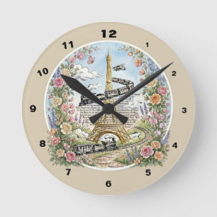 Horloge Ronde Paris romantique, Tour Eiffel, Art français