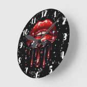 Horloge Ronde Parties scintillant à gouttes rouges Glam Sparkle (Angle)