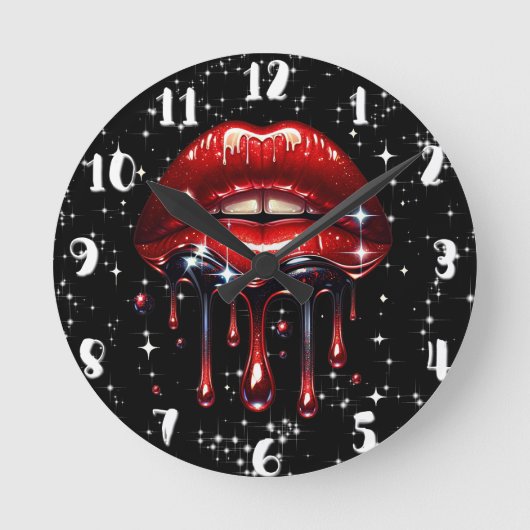 Horloge Ronde Parties scintillant à gouttes rouges Glam Sparkle (Recto)