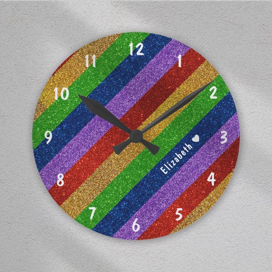Horloge Ronde Parties scintillant arc-en-ciel brillante et étinc