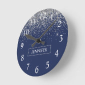 Horloge Ronde Parties scintillant bleue Silver Navy Girl Monogra (Angle)
