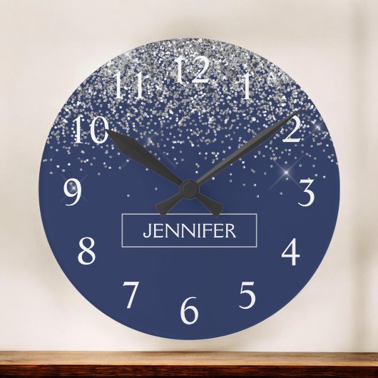 Horloge Ronde Parties scintillant bleue Silver Navy Girl Monogra