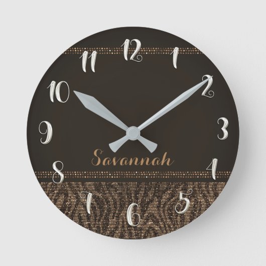 Horloge Ronde Parties scintillant Brown Tan Zebra Print Glam Seq (Recto)