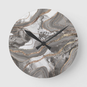 Horloge Ronde Parties scintillant d'Agate de marbre liquide Glam