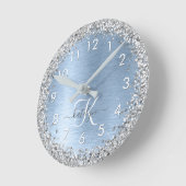 Horloge Ronde Parties scintillant en argent brossé bleu Nom du m (Angle)