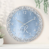 Horloge Ronde Parties scintillant en argent brossé bleu Nom du m