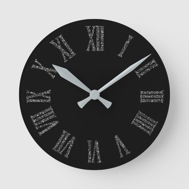 Horloge Ronde Parties scintillant en graphite noir Gris Argent M (Front)