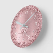 Horloge Ronde Parties scintillant en métal brossé rose pâle Nom (Angle)