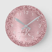 Horloge Ronde Parties scintillant en métal brossé rose pâle Nom (Recto)