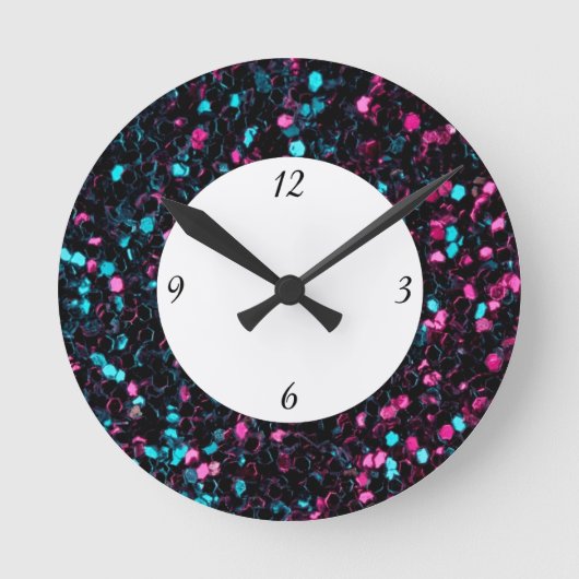 Horloge Ronde Parties scintillant en mosaïque bleue rose brillan (Recto)