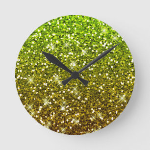 Horloge Ronde Parties scintillant en or vert clair chatoyantes