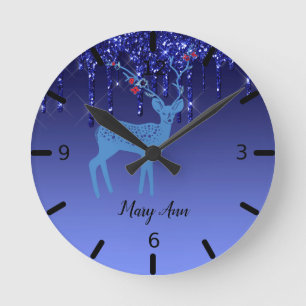 Horloge Ronde Parties scintillant florale personnalisée de sécha