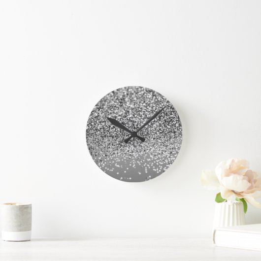 Horloge Ronde Parties scintillant gris argent #5 (Parties scinti (Maison)