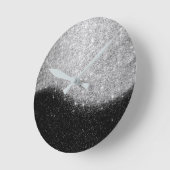 Horloge Ronde Parties scintillant gris argent noir Ombre minimal (Angle)