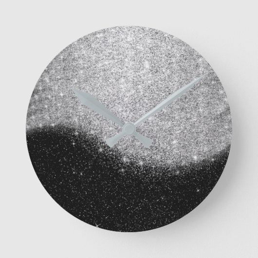 Horloge Ronde Parties scintillant gris argent noir Ombre minimal (Recto)