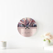 Horloge Ronde Parties scintillant moderne Rose or Monogramme Abs (Maison)