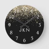 Horloge Ronde Parties scintillant Noir Or Monogramme Initiales F (Recto)