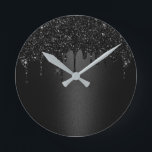 Horloge Ronde Parties scintillant noire moderne gouttes élégant<br><div class="desc">La Parties scintillant Noire Moderne Entraîne D'Élégantes Horloges Sombres.</div>