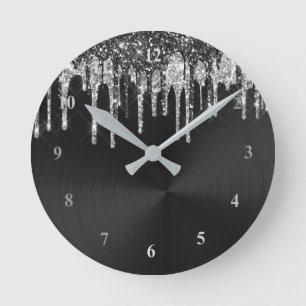 Horloge Ronde Parties scintillant noire tendance Silver Drivers 