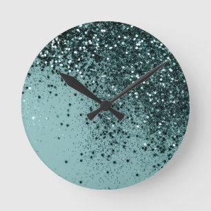 Horloge Ronde Parties scintillant océanique turquoise Sirène #4 
