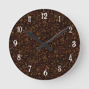 Horloge Ronde Parties scintillant orange en cuivre foncé