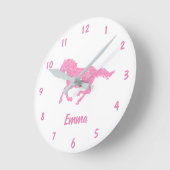 Horloge Ronde Parties scintillant rose Cheval Motif Petite fille (Angle)