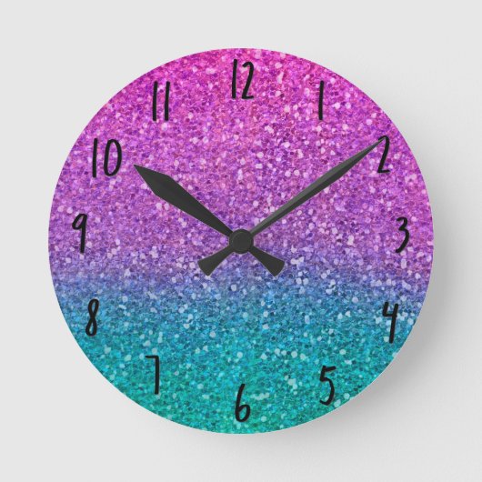 Horloge Ronde Parties scintillant rose Turquoise Aqua bleu et vi (Recto)
