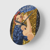 Horloge Ronde parties scintillant rosie du rivètre (Angle)