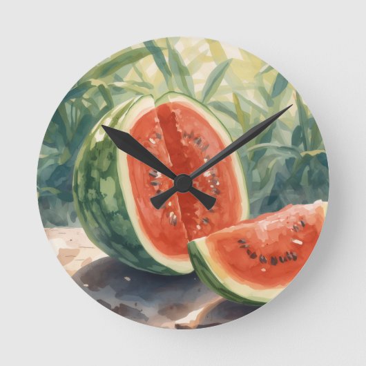 Horloge Ronde Pastel à l'aquarelle de pastèque (Recto)