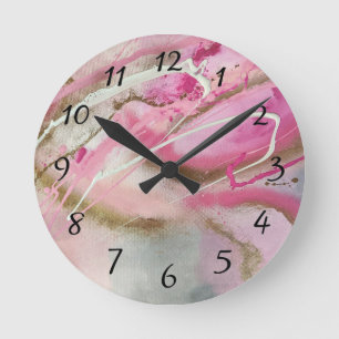 Horloge Ronde Pastel Pink Art Abstrait à Canvass