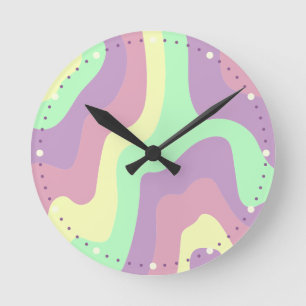 Horloge Ronde Pastel Rainbow Abstrait Wavy Line Motif