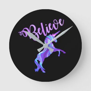 Horloge Ronde Pastel Rainbow Croire En Unicorns