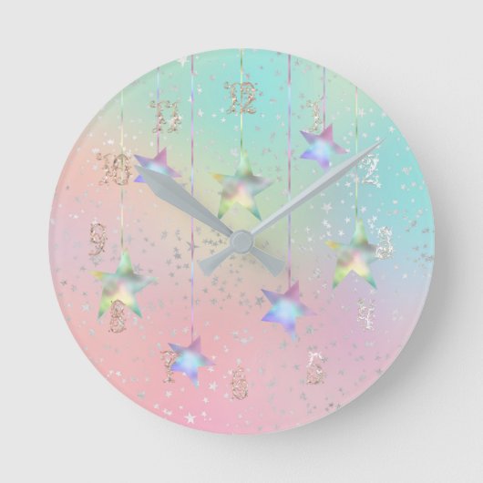 Horloge Ronde Pastel tourbillonne holographique étoiles et ruban (Recto)