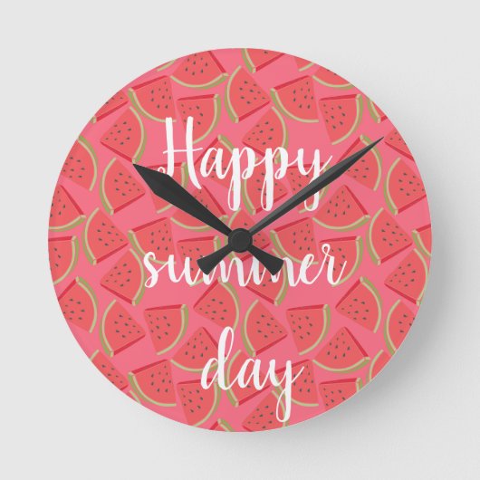 Horloge Ronde Pastèque rose moderne, été (Recto)