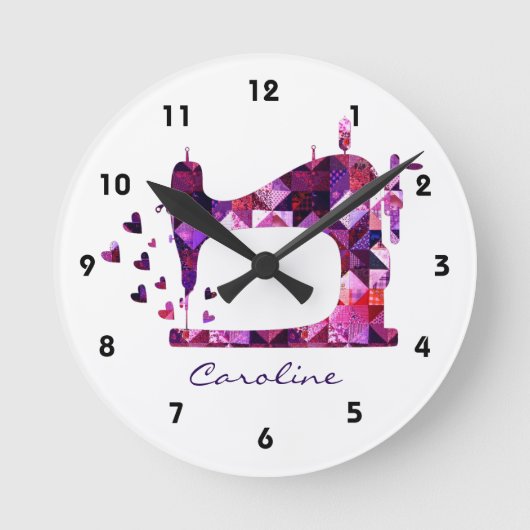 Horloge Ronde Patchwork Quilt Purple Sewing Machine Wall Clock (Recto)