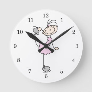 Horloge Ronde Patineuse artistique fille rose en bonhomme allume