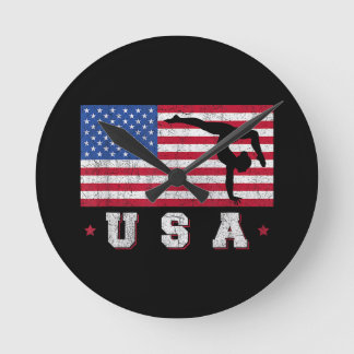 Horloge Ronde Patriotic Sports Gift American USA Flag Girls Gymn