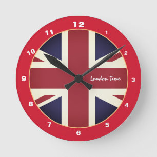 Horloge Ronde Patriotique Londres, drapeau britannique Vintage /