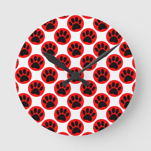Horloge Ronde Patrouilles De Chien Noir En Pois Rouge (Recto)