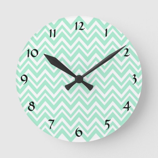 Horloge Ronde Pattern de Light Mint Green and White Zigzag (Recto)